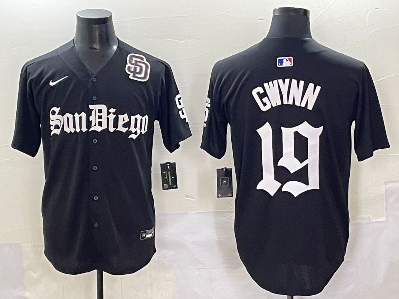 Men 2025 San Diego Padres #19 Gwynn Black Five generations Joint Name Nike MLB Jersey style 15->san diego padres->MLB Jersey